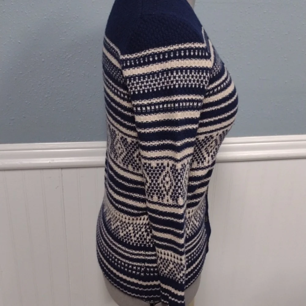 Madewell 100%Merino Wool Navy and Cream Striped Cardigan, Farm, Vacation, Y2K - Picture 5 of 12